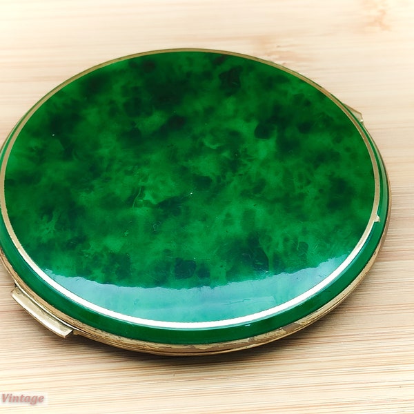 Green Marble Effect-Vintage Ladies Powder Compact -cin