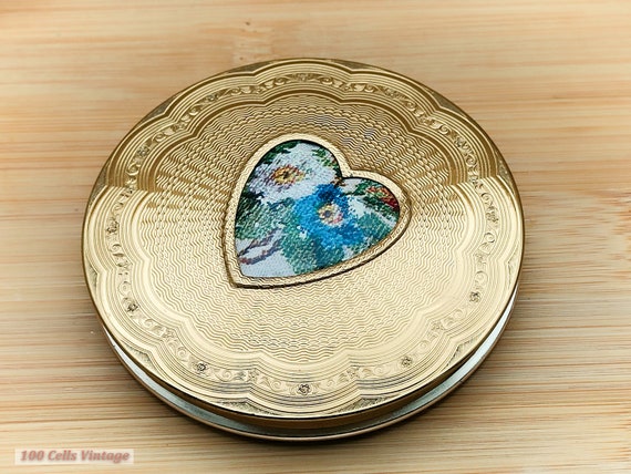Floral Heart/Gold Tone Guilloche-Vintage Ladies P… - image 1