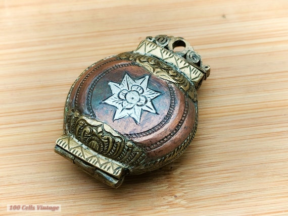 Brass and Copper Medal Shaped Vintage Locket/Pend… - image 1