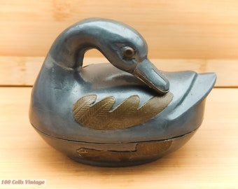 Pewter Duck (8cm)-Vintage Trinket/Pill/Jewellery Box 0bl