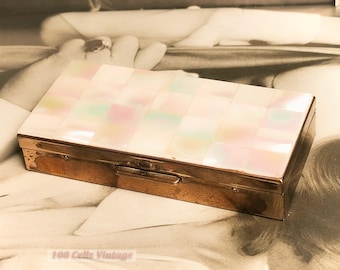 Rectangular Mother of pearl-9cm-vintage trinket box/pill box-205-keepsake box, jewelry box, trinket box, treasure box
