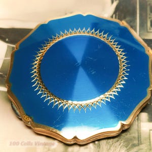 Espejo de maquillaje Stratton metálico verde azul reina - Espejo de maquillaje vintage compacto, espejo de mano, espejo de tocador vintage