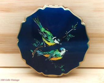 Stratton Blue Tits/Birds-Vintage Ladies Powder Compact -0pi