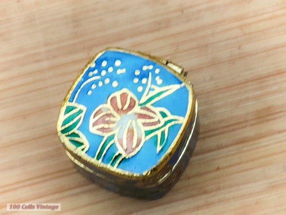 Very Tiny Blue Floral Cloisonne (2cm)-Vintage Tri… - image 2