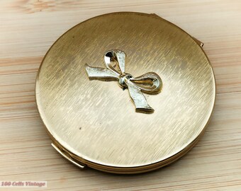 Stratton Small Gold Tone with Ribbon Vintage Make Up/Powder Compact-205, compact mirror, vintage compact, handheld mirror, vintage vanity