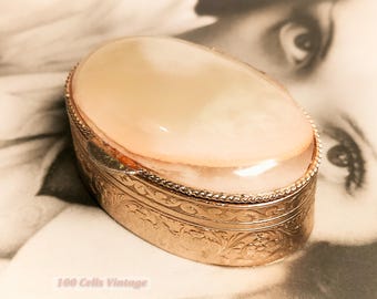 Pale white marble/onyx-5cm-vintage pill box-205-keepsake box, jewelry box, trinket box, treasure box