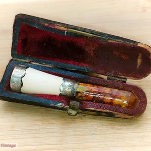 Antyczny, zabytkowy uchwyt na cygara z pianki morskiej, skórzany pokrowiec z bakelitu-Tobacciana-0vi, uchwyt na papierosy, antyczny Tobacciana