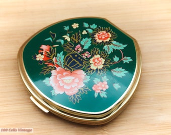 Stratton Green Floral-Vintage Ladies Powder Compact -0bl