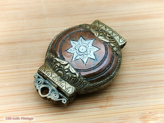 Brass and Copper Medal Shaped Vintage Locket/Pend… - image 2