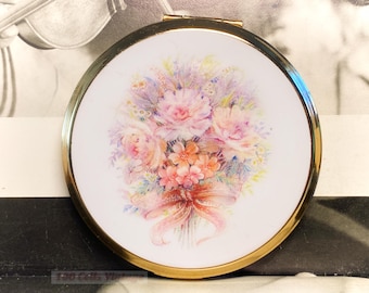 Polvos compactos vintage Stratton con estampado floral blanco: Espejo de maquillaje - 1 g