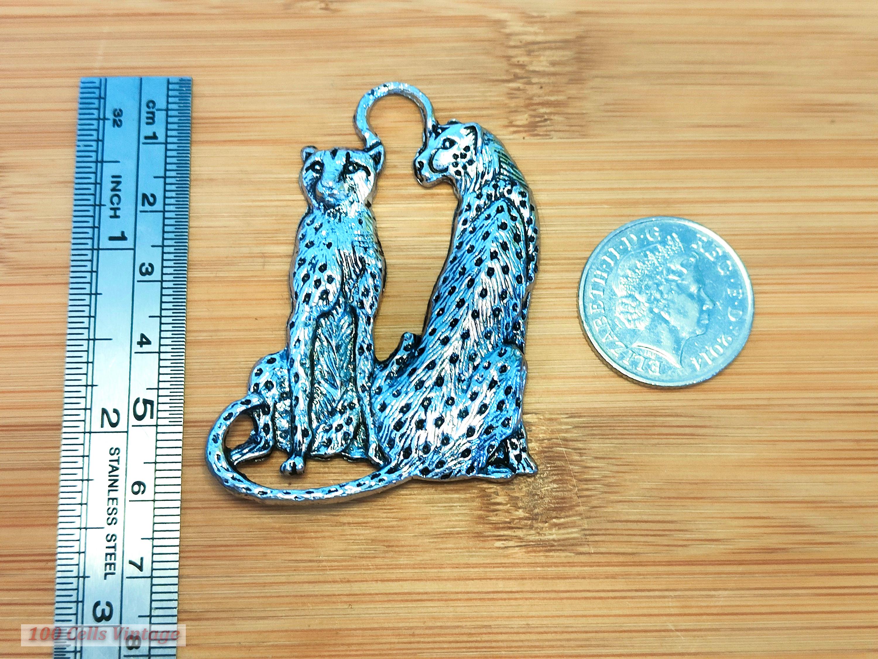 Leopards-cheetahs-tibetan Silver-6cm-vintage Pendant Charm for