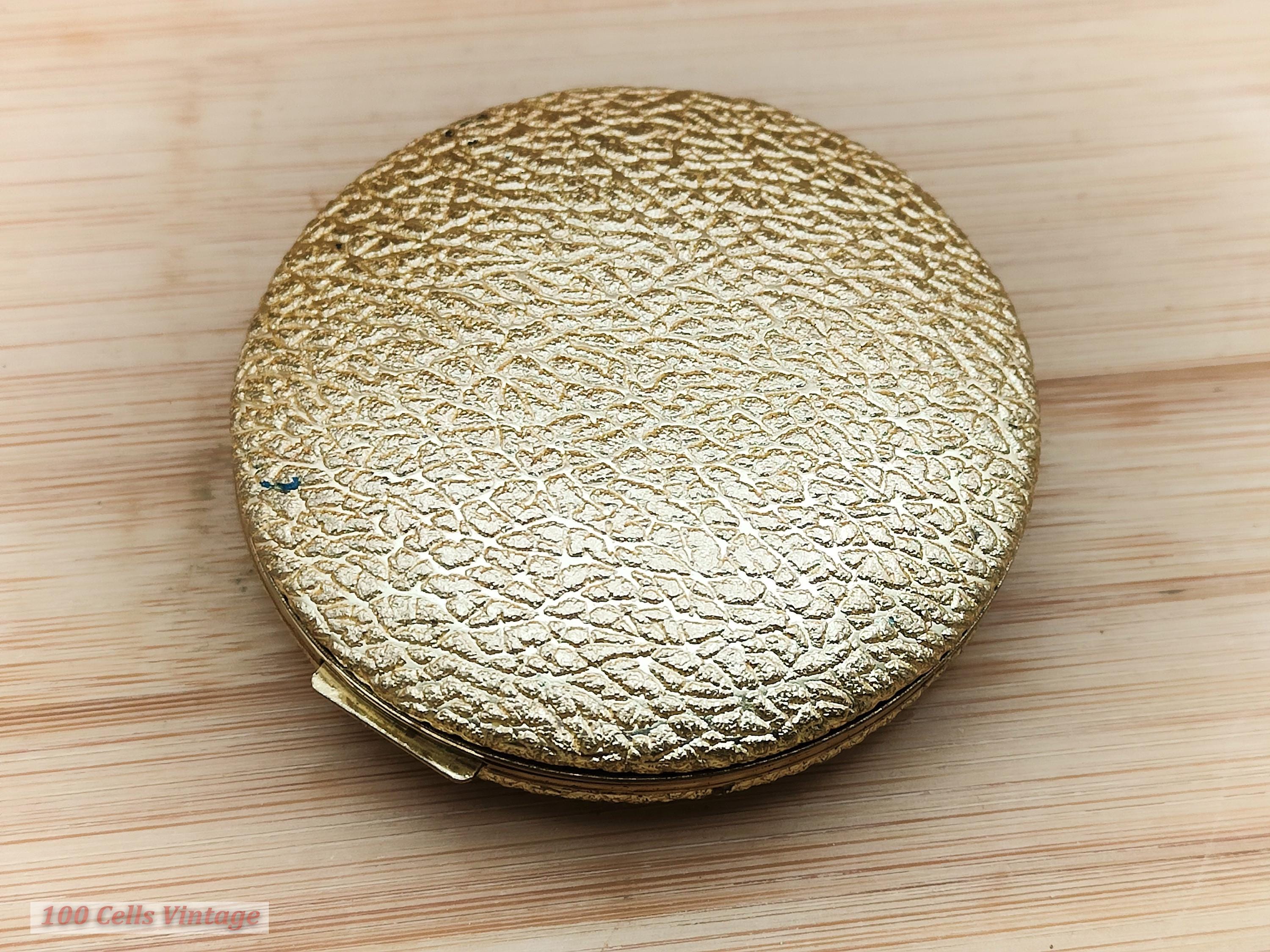 REVLON COMPACT ELEGANTE コンパクトミラー ヴィンテージ Revlon Textured Gold Turn-vintage Ladies Powder Compact-1pi
