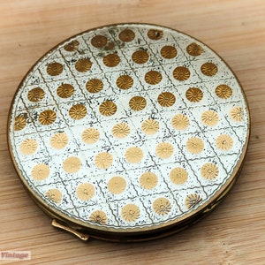 Mascot-Silver and Gold Tone-Vintage Ladies Powder Compact-0bl, compact mirror, vintage compact, handheld mirror, vintage vanity