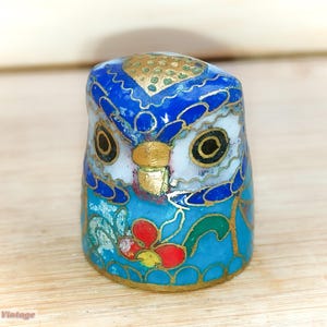 Owl/Bird-Blue and Gold Cloisonne Vintage Thimble-1gr
