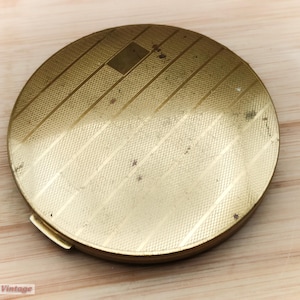 Stratton Gold Tone Art Deco BROKEN MIRROR-Vintage Ladies Powder Compact-0te