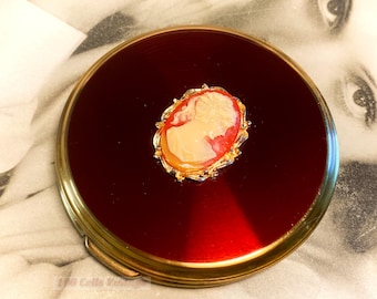 Espejo de maquillaje vintage rojo metálico con espejo - 1 g