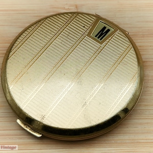 Stratton Dial your own initial Gold Tone-Vintage Make Up/Powder Compact-0re