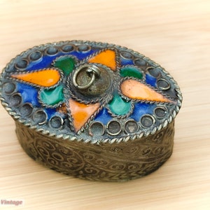 Orange and Blue small metal Vintage Pill/Trinket Box -cor keepsake box, jewelry box, trinket box, treasure box