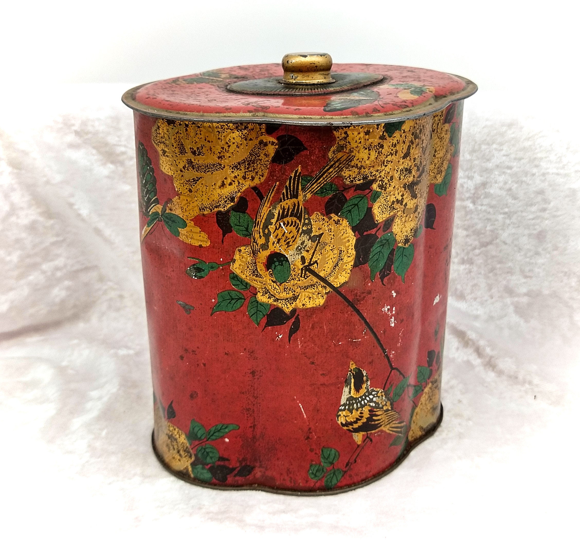 Chinoiserie/Asian Style Vintage Tea Caddy/Storage TinRed & Etsy