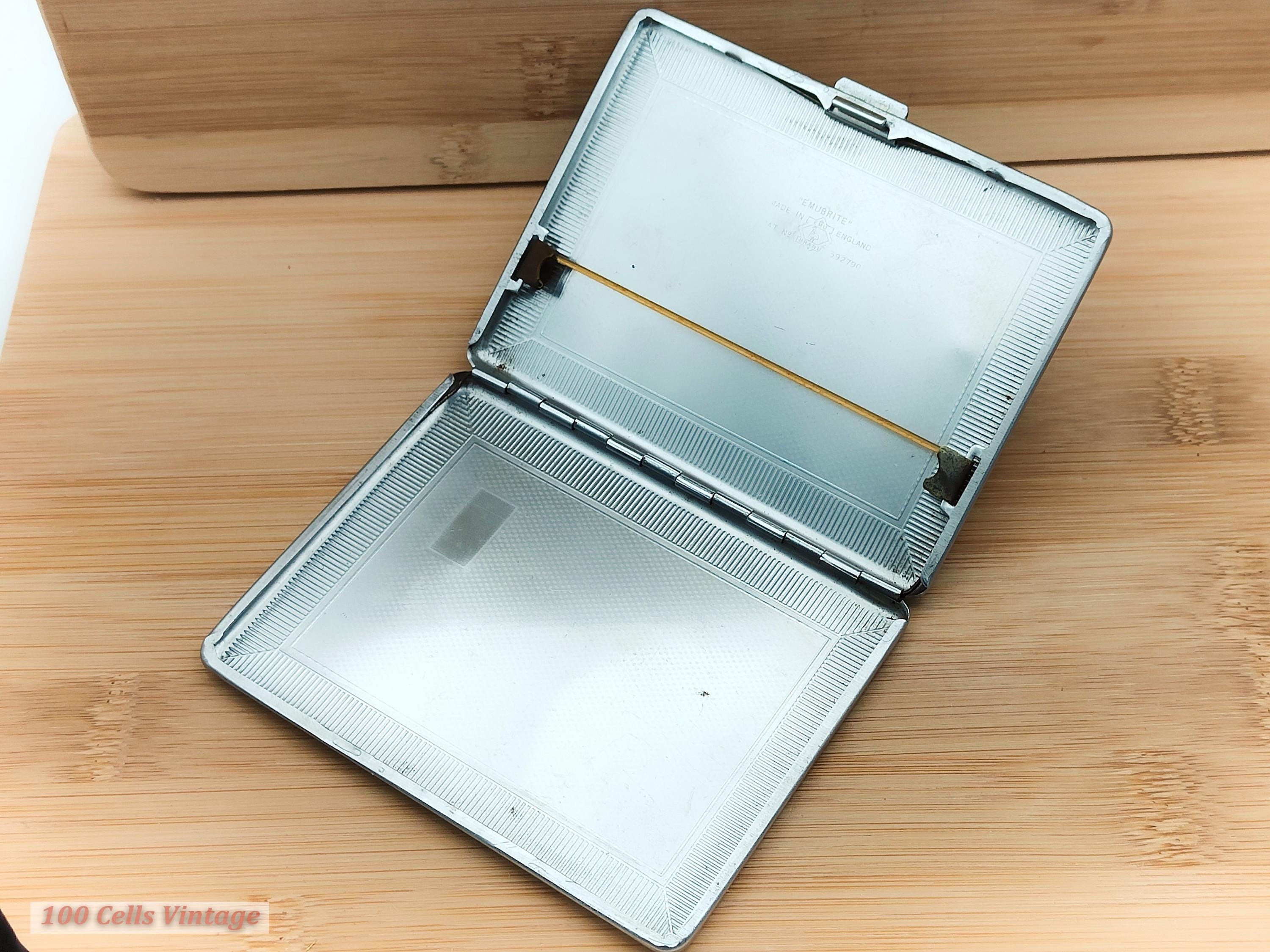 Emubrite Art Deco Silver Tone Vintage Cigarette Case-tobacciana-1in