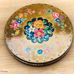 Polvos compactos vintage para damas con diseño floral de colores brillantes -0pi, espejo compacto, espejo vintage, espejo de mano, tocador vintage