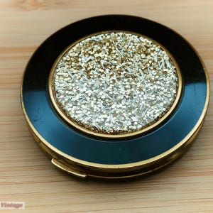 Mascot Glitter-Nero/Oro-Trucco Vintage/Cipria Compatta-206, specchio compatto, specchietto compatto vintage, specchio portatile, specchietto da toeletta vintage