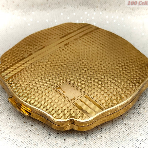 Melissa Square Gold Tone Art Deco-Vintage Ladies Powder Compact -8cm