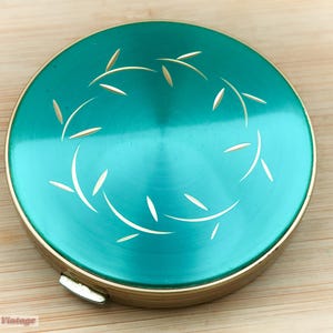 Espejo compacto vintage para maquillaje o polvos, de 1 pulgada, color verde metalizado y dorado, de mano, para tocador vintage.