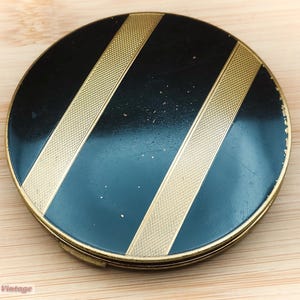 Grande specchio compatto per il trucco/cipria vintage Stratton Art Deco nero e oro - 202, specchio compatto, specchio compatto vintage, specchio portatile, specchio da toeletta vintage