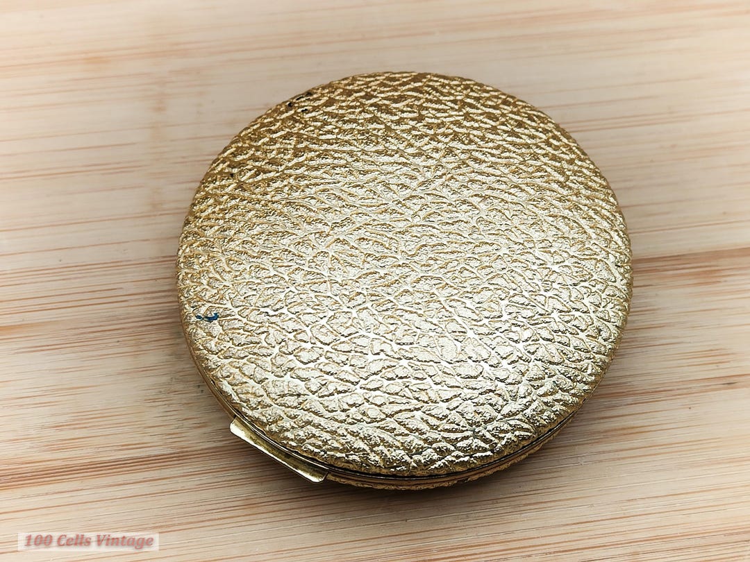 REVLON COMPACT ELEGANTE コンパクトミラー ヴィンテージ Revlon Textured Gold Turn-vintage Ladies Powder Compact-1pi