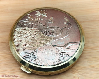 Peacocks/Birds- Asian Style/Chinoiserie-Vintage Ladies Powder Compact -0in