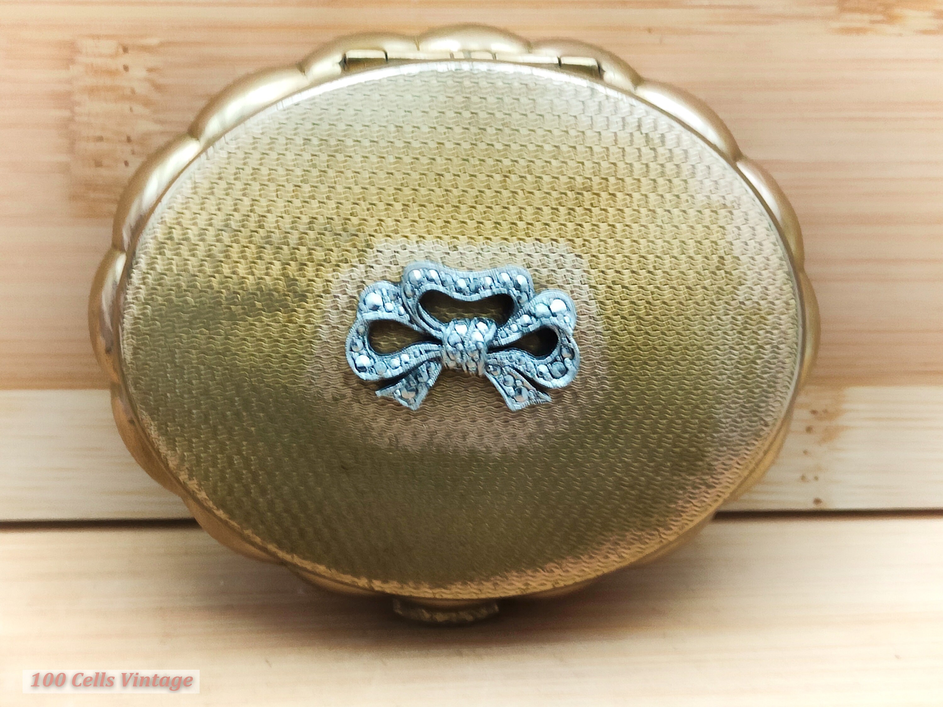 アンティーク雑貨 pico Vintage .950 Fine Silver Purse Pocket Compact Hinged Mirror