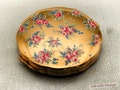 Iris Shiny Gold Floral Vintage Ladies Powder Compact-7cm