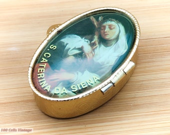 St Caterina-Religious Themed/Catholic Vintage Pill/Trinket/Snuff Box-cor