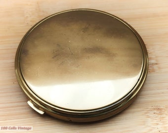 New Light Shiny Gold Tone Minimalist-Vintage Ladies Powder Compact -0re