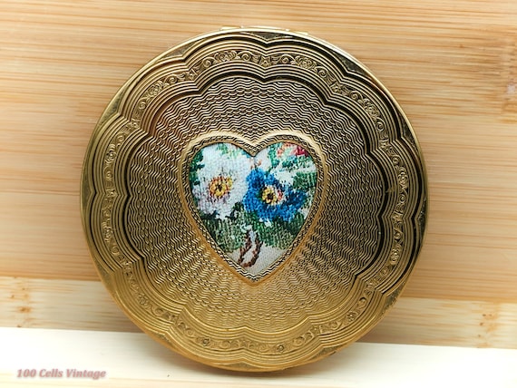 Floral Heart/Gold Tone Guilloche-Vintage Ladies P… - image 2
