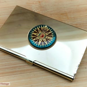 Étui pour cartes de visite/cartes de visite vintage points compas argentés - A