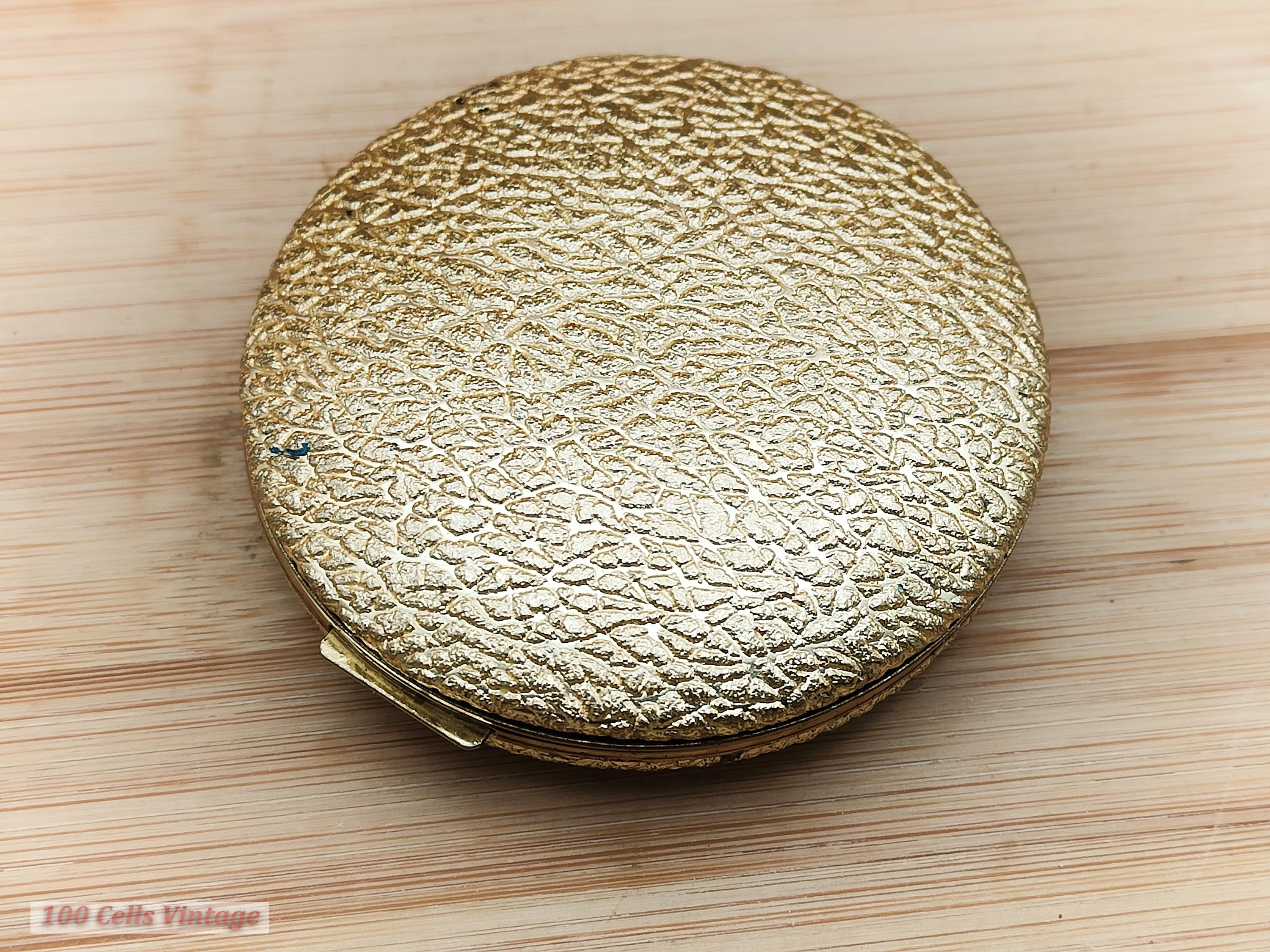 REVLON COMPACT ELEGANTE コンパクトミラー ヴィンテージ Revlon Textured Gold Turn-vintage Ladies Powder Compact-1pi