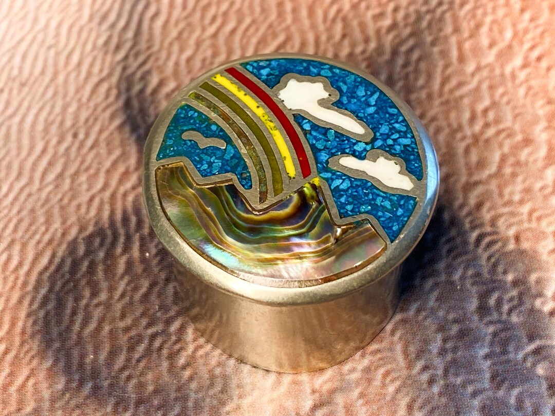 Abalone silver tone rainbow & blue sky-3.5cm-vintage pill box-1i - Etsy ...