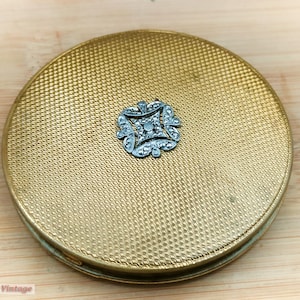 Espejo compacto vintage con diamantes en tono dorado - Maquillaje/polvo compacto vintage - 0g, espejo compacto, espejo de mano, tocador vintage