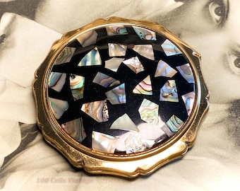 Stratton IMPERFECT Abalone vintage powder compact: Makeup Mirror-1y