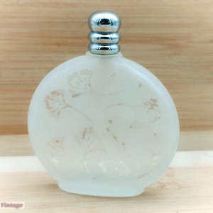 Small Frosted glass floral-7cm-Vintage Collectable Perfume/Scent Bottle-0vi, empty perfume bottle, empty glass bottle