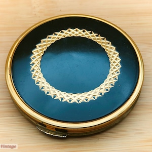 Black and Gold-Vintage Ladies Powder Compact -cre, compact mirror, vintage compact, handheld mirror, vintage vanity