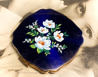 Melissa metallic blue floral vintage powder compact: Makeup Mirror-1g
