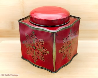 Boîte à biscuits/thé/boîte de conserve vintage rouge et or-11 cm