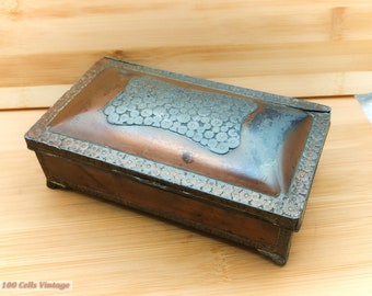 Copper Coloured Distressed Asian Vintage Trinket/Jewellery Box-cb