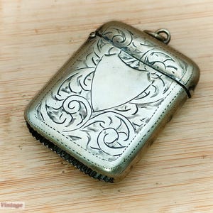 Custodia Vesta vintage in argento placcato EPNS incisa/cassaforte per fiammiferi-Tabacciana-0pi