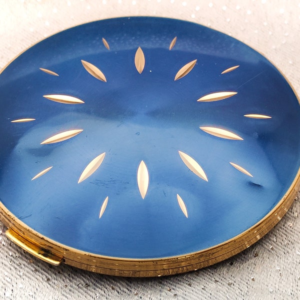 Stratton Blue Metallic-Vintage Ladies Powder Compact-8cm