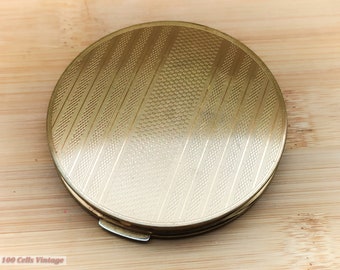 Stratton Art Deco Gold Tone Guilloche-Vintage Ladies Powder Compact -0ma