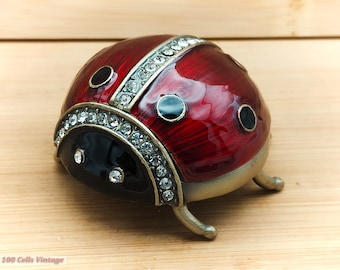LadyBird/LadyBug with Diamantes (7cm)-Vintage Trinket/Pill/Jewellery Box 0bl